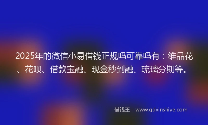 2025年的微信小易借钱正规吗可靠吗有：维品花、花呗、借款宝融、现金秒到融、琉璃分期等。