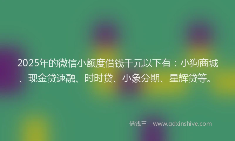 2025年的微信小额度借钱千元以下有：小狗商城、现金贷速融、时时贷、小象分期、星辉贷等。
