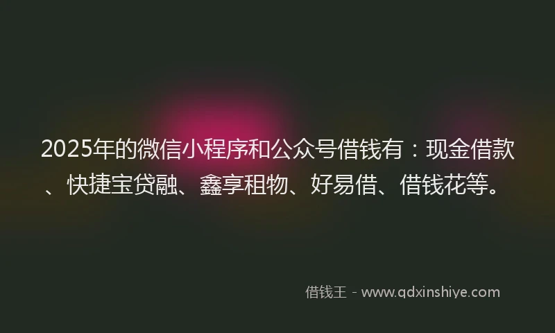 2025年的微信小程序和公众号借钱有：现金借款、快捷宝贷融、鑫享租物、好易借、借钱花等。