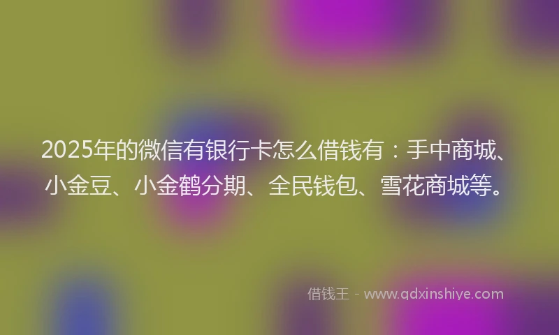 2025年的微信有银行卡怎么借钱有：手中商城、小金豆、小金鹤分期、全民钱包、雪花商城等。