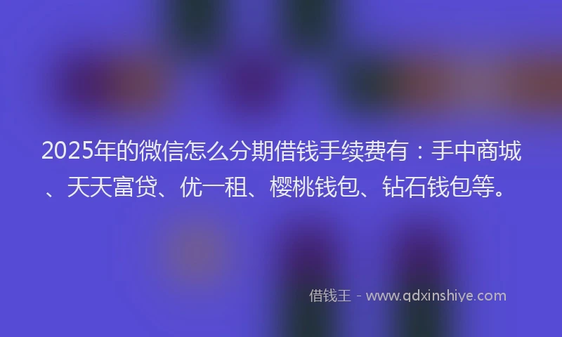 2025年的微信怎么分期借钱手续费有：手中商城、天天富贷、优一租、樱桃钱包、钻石钱包等。