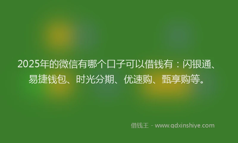 2025年的微信有哪个口子可以借钱有：闪银通、易捷钱包、时光分期、优速购、甄享购等。