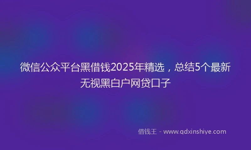 微信公众平台黑借钱2025年精选，总结5个最新无视黑白户网贷口子