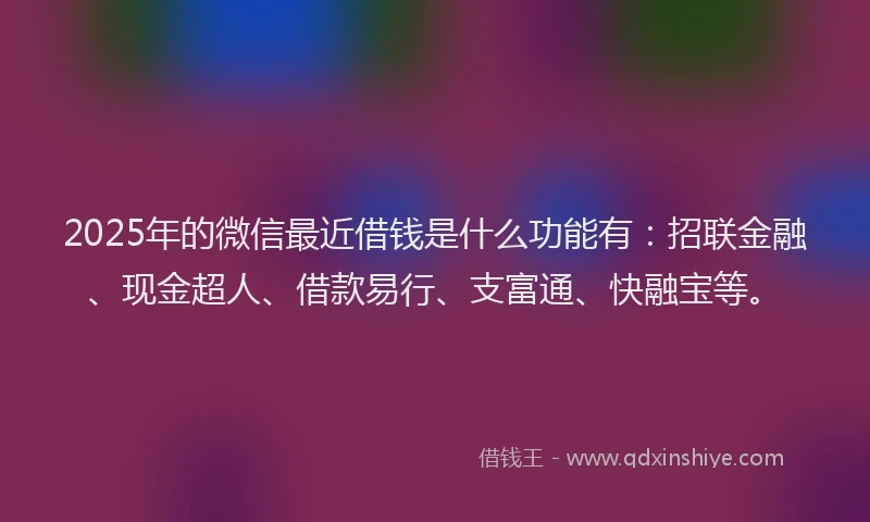 2025年的微信最近借钱是什么功能有：招联金融、现金超人、借款易行、支富通、快融宝等。