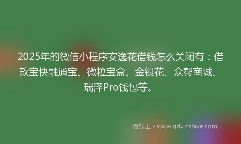 2025年的微信小程序安逸花借钱怎么关闭有：借款宝快融通宝、微粒宝盒、金银花、众帮商城、瑞泽Pro钱包等。