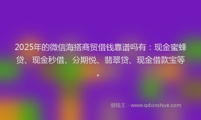 2025年的微信海搭商贸借钱靠谱吗有：现金蜜蜂贷、现金秒借、分期悦、翡翠贷、现金借款宝等。