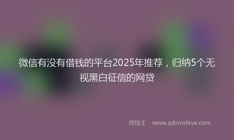 微信有没有借钱的平台2025年推荐，归纳5个无视黑白征信的网贷