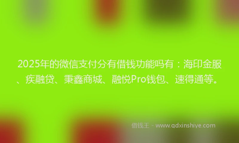 2025年的微信支付分有借钱功能吗有：海印金服、疾融贷、秉鑫商城、融悦Pro钱包、速得通等。
