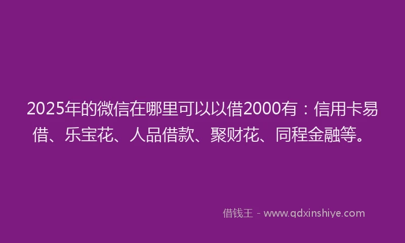2025年的微信在哪里可以以借2000有：信用卡易借、乐宝花、人品借款、聚财花、同程金融等。