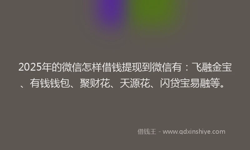 2025年的微信怎样借钱提现到微信有：飞融金宝、有钱钱包、聚财花、天源花、闪贷宝易融等。