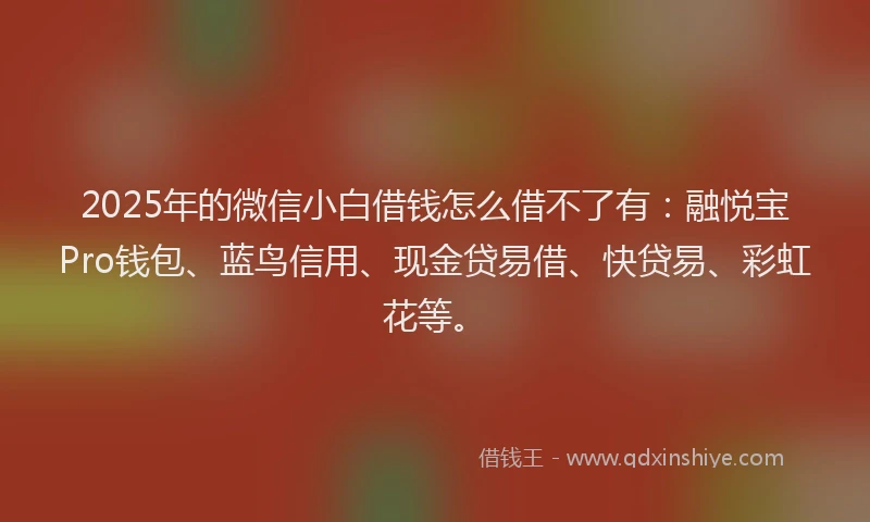 2025年的微信小白借钱怎么借不了有：融悦宝Pro钱包、蓝鸟信用、现金贷易借、快贷易、彩虹花等。