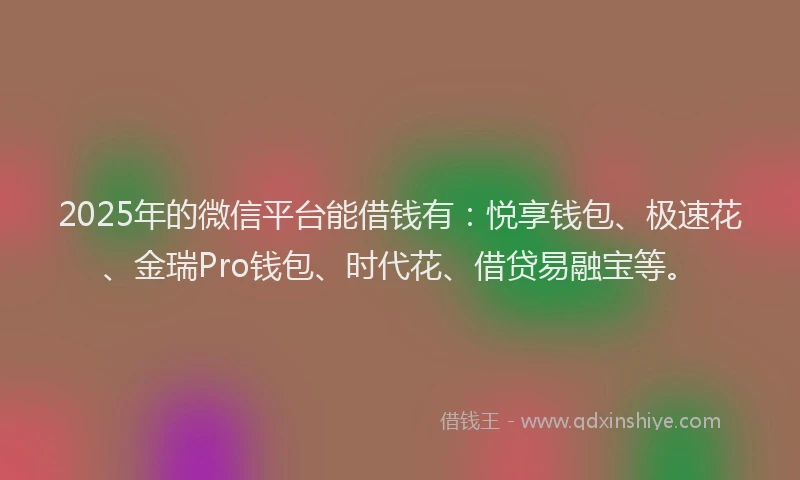 2025年的微信平台能借钱有：悦享钱包、极速花、金瑞Pro钱包、时代花、借贷易融宝等。