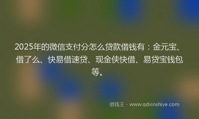 2025年的微信支付分怎么贷款借钱有：金元宝、借了么、快易借速贷、现金侠快借、易贷宝钱包等。