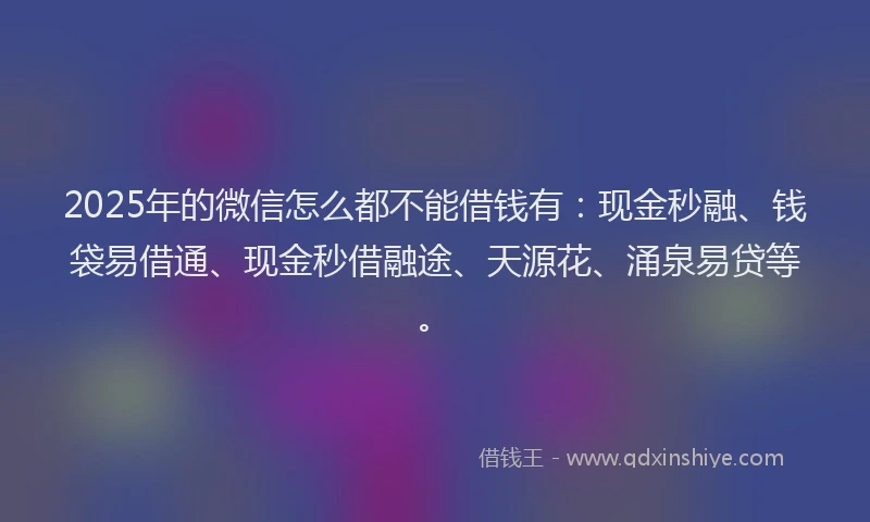 2025年的微信怎么都不能借钱有：现金秒融、钱袋易借通、现金秒借融途、天源花、涌泉易贷等。