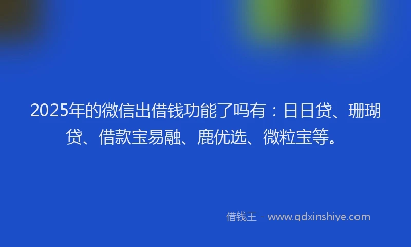 2025年的微信出借钱功能了吗有：日日贷、珊瑚贷、借款宝易融、鹿优选、微粒宝等。