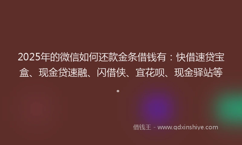 2025年的微信如何还款金条借钱有：快借速贷宝盒、现金贷速融、闪借侠、宜花呗、现金驿站等。