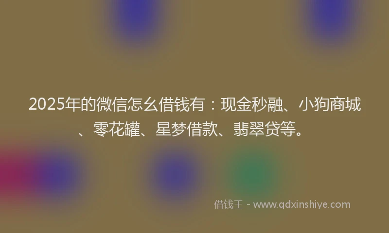 2025年的微信怎幺借钱有：现金秒融、小狗商城、零花罐、星梦借款、翡翠贷等。