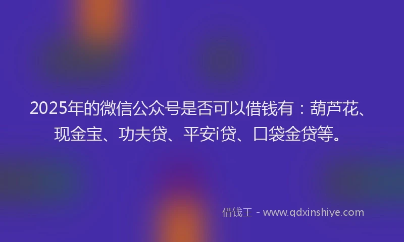 2025年的微信公众号是否可以借钱有：葫芦花、现金宝、功夫贷、平安i贷、口袋金贷等。