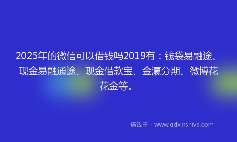 2025年的微信可以借钱吗2019有：钱袋易融途、现金易融通途、现金借款宝、金瀛分期、微博花花金等。