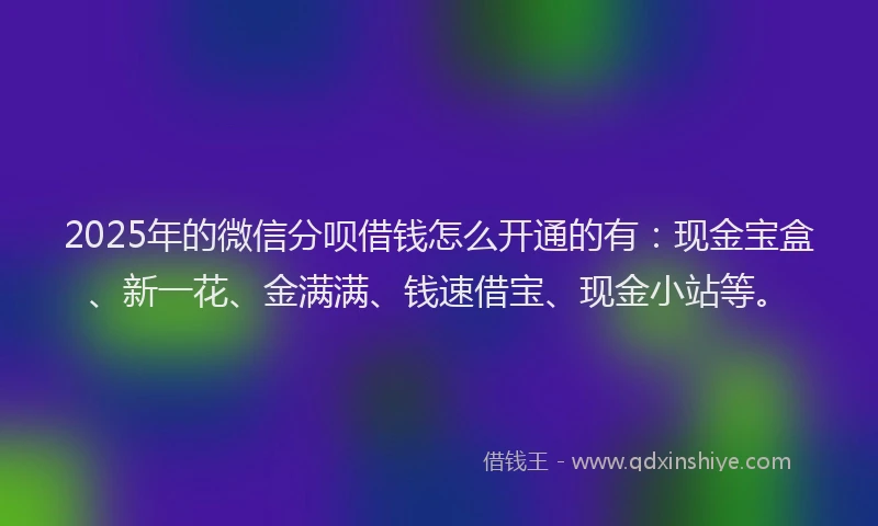 2025年的微信分呗借钱怎么开通的有：现金宝盒、新一花、金满满、钱速借宝、现金小站等。