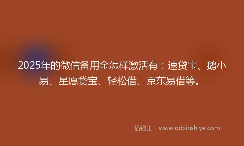 2025年的微信备用金怎样激活有：速贷宝、鹅小易、星愿贷宝、轻松借、京东易借等。