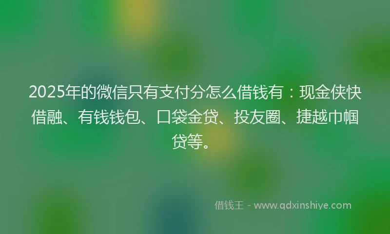 2025年的微信只有支付分怎么借钱有：现金侠快借融、有钱钱包、口袋金贷、投友圈、捷越巾帼贷等。