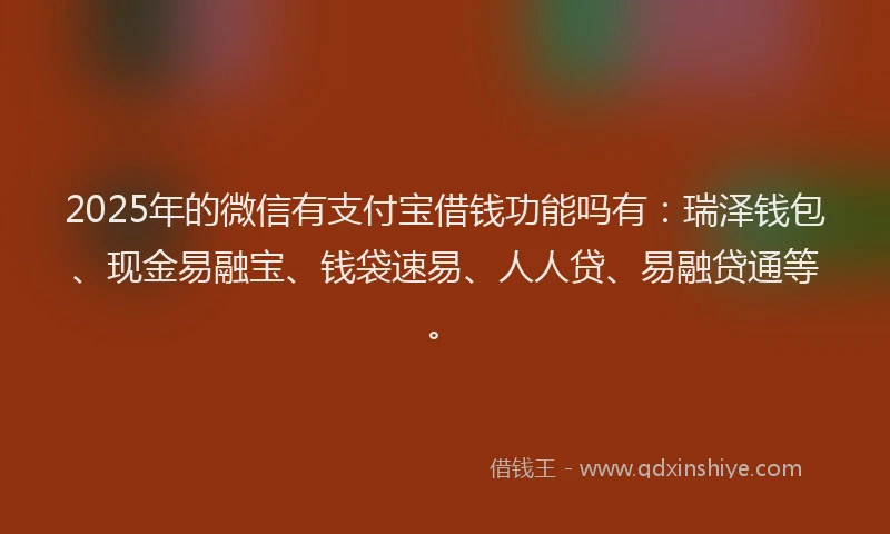 2025年的微信有支付宝借钱功能吗有：瑞泽钱包、现金易融宝、钱袋速易、人人贷、易融贷通等。