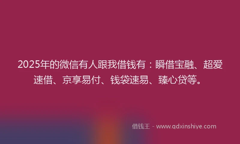2025年的微信有人跟我借钱有：瞬借宝融、超爱速借、京享易付、钱袋速易、臻心贷等。