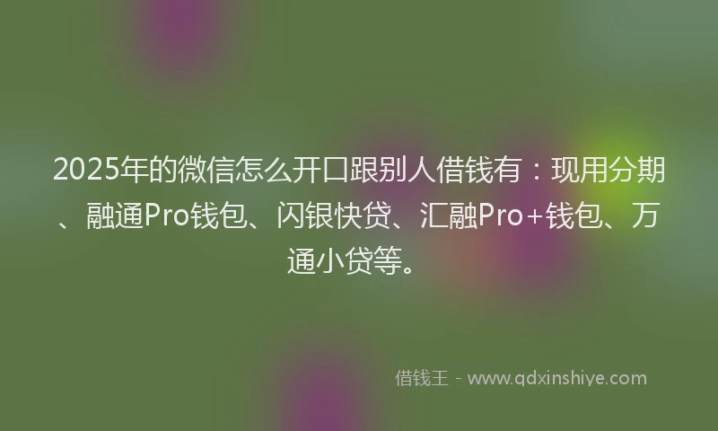 2025年的微信怎么开口跟别人借钱有：现用分期、融通Pro钱包、闪银快贷、汇融Pro+钱包、万通小贷等。