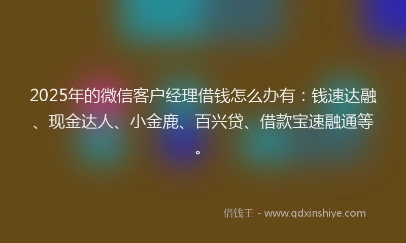2025年的微信客户经理借钱怎么办有：钱速达融、现金达人、小金鹿、百兴贷、借款宝速融通等。