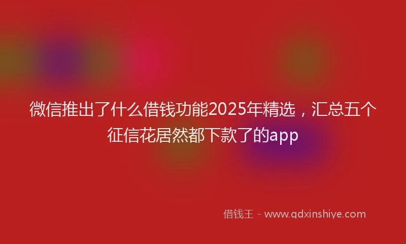 微信推出了什么借钱功能2025年精选，汇总五个征信花居然都下款了的app