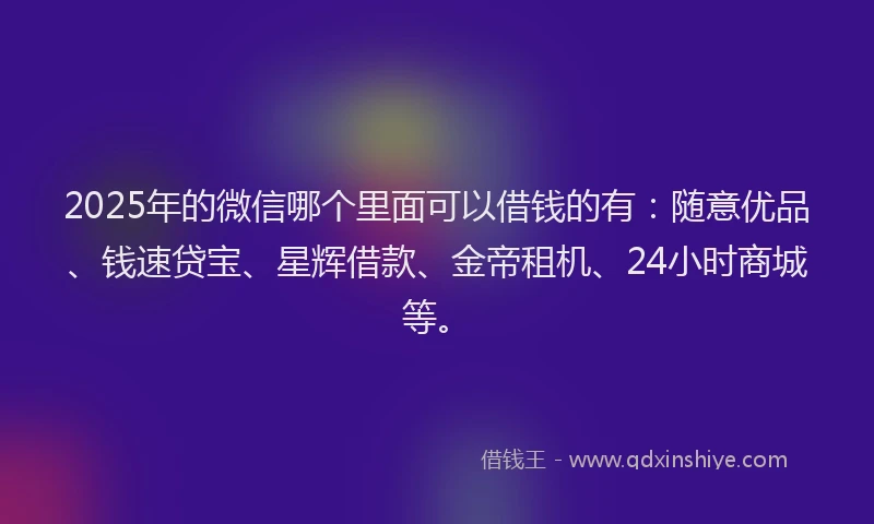 2025年的微信哪个里面可以借钱的有：随意优品、钱速贷宝、星辉借款、金帝租机、24小时商城等。