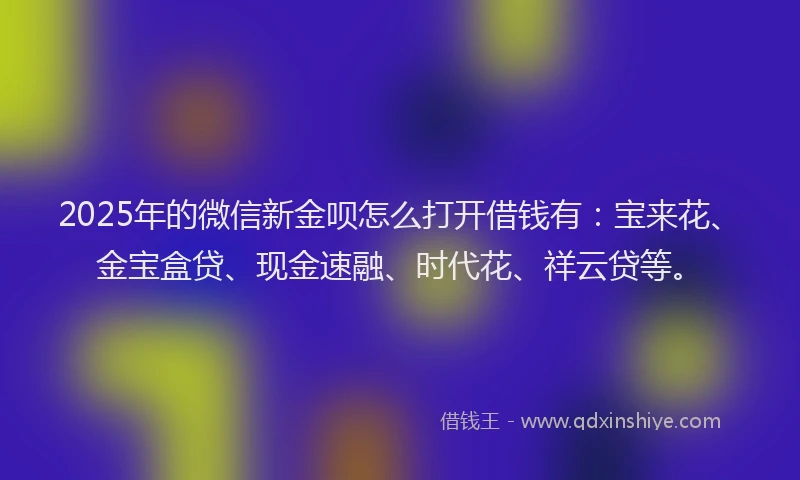 2025年的微信新金呗怎么打开借钱有：宝来花、金宝盒贷、现金速融、时代花、祥云贷等。