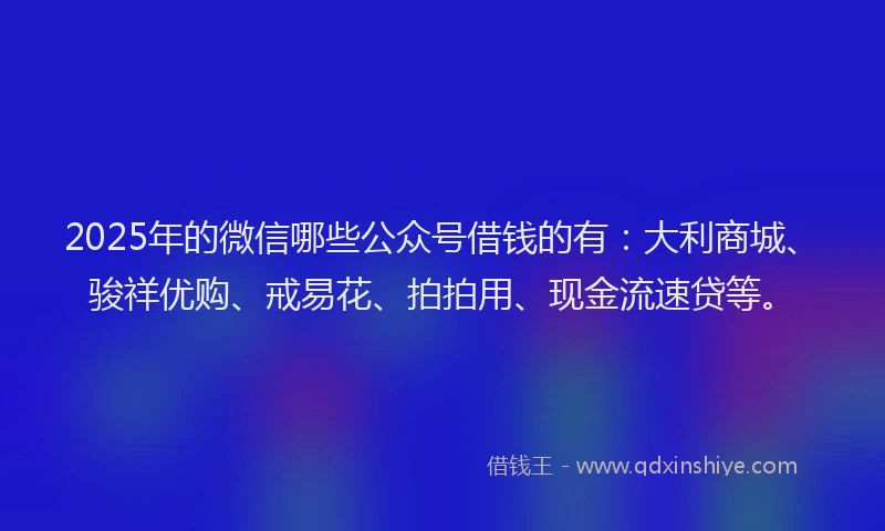 2025年的微信哪些公众号借钱的有：大利商城、骏祥优购、戒易花、拍拍用、现金流速贷等。