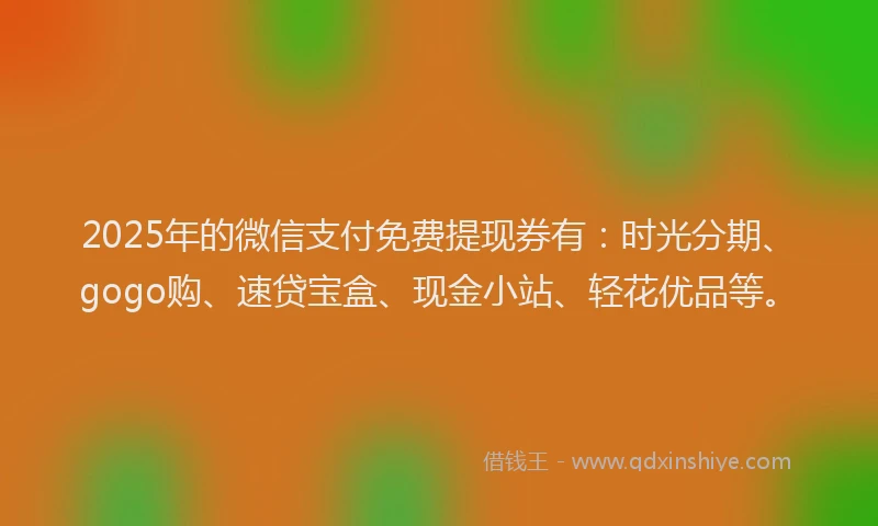 2025年的微信支付免费提现券有：时光分期、gogo购、速贷宝盒、现金小站、轻花优品等。