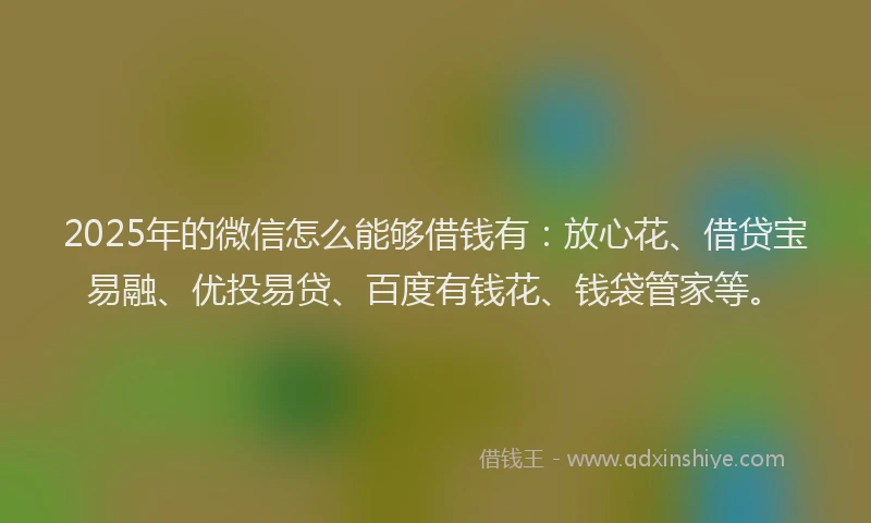 2025年的微信怎么能够借钱有：放心花、借贷宝易融、优投易贷、百度有钱花、钱袋管家等。
