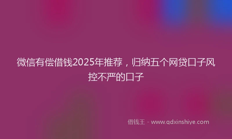 微信有偿借钱2025年推荐，归纳五个网贷口子风控不严的口子