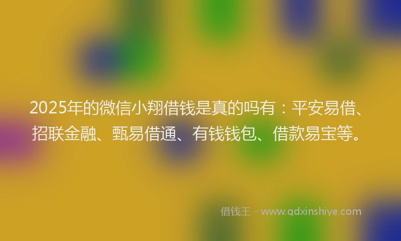 2025年的微信小翔借钱是真的吗有：平安易借、招联金融、甄易借通、有钱钱包、借款易宝等。