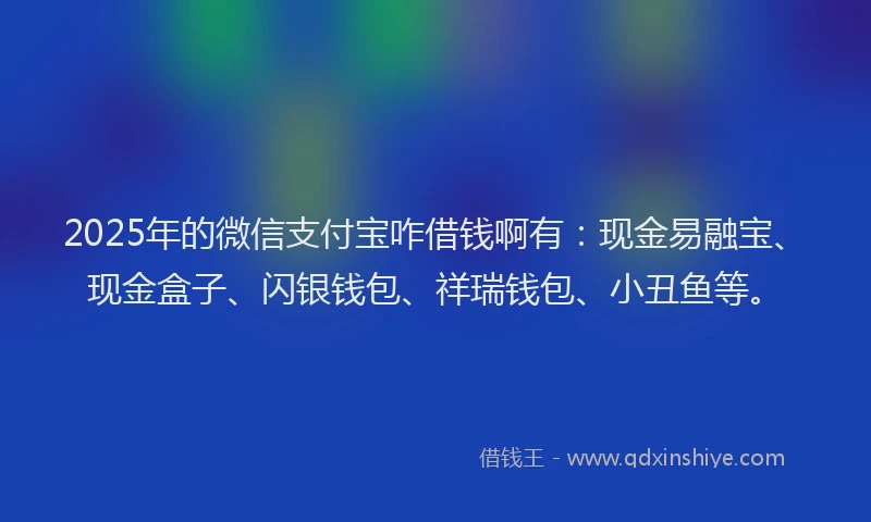 2025年的微信支付宝咋借钱啊有：现金易融宝、现金盒子、闪银钱包、祥瑞钱包、小丑鱼等。