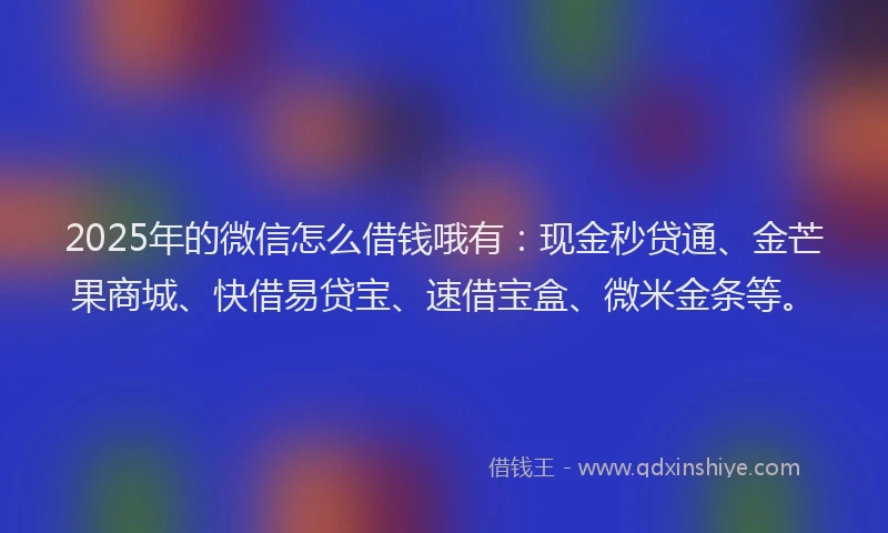 2025年的微信怎么借钱哦有：现金秒贷通、金芒果商城、快借易贷宝、速借宝盒、微米金条等。