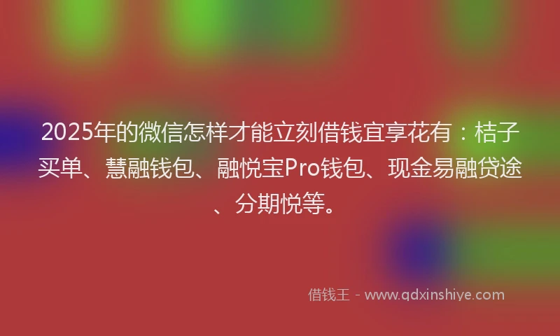 2025年的微信怎样才能立刻借钱宜享花有：桔子买单、慧融钱包、融悦宝Pro钱包、现金易融贷途、分期悦等。