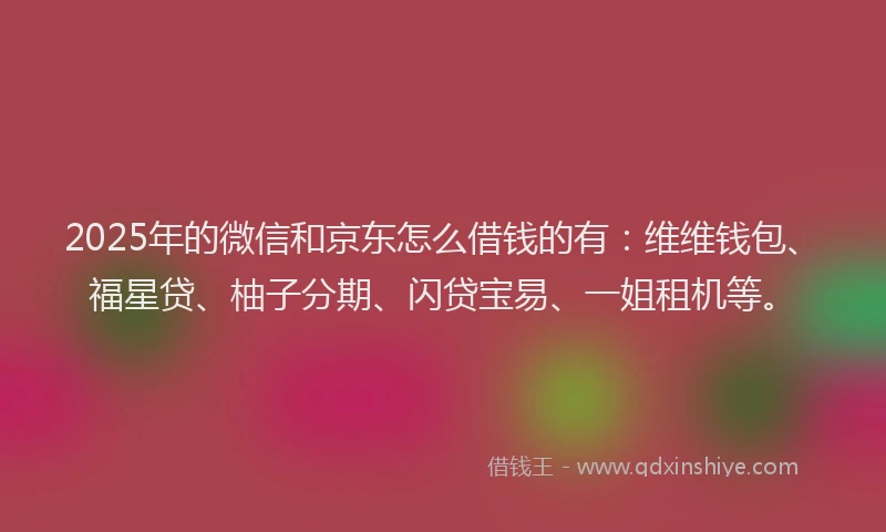 2025年的微信和京东怎么借钱的有：维维钱包、福星贷、柚子分期、闪贷宝易、一姐租机等。