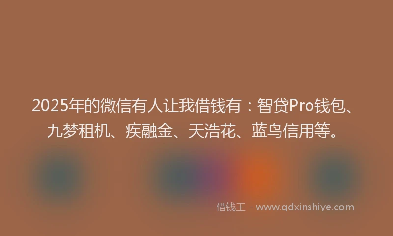 2025年的微信有人让我借钱有：智贷Pro钱包、九梦租机、疾融金、天浩花、蓝鸟信用等。