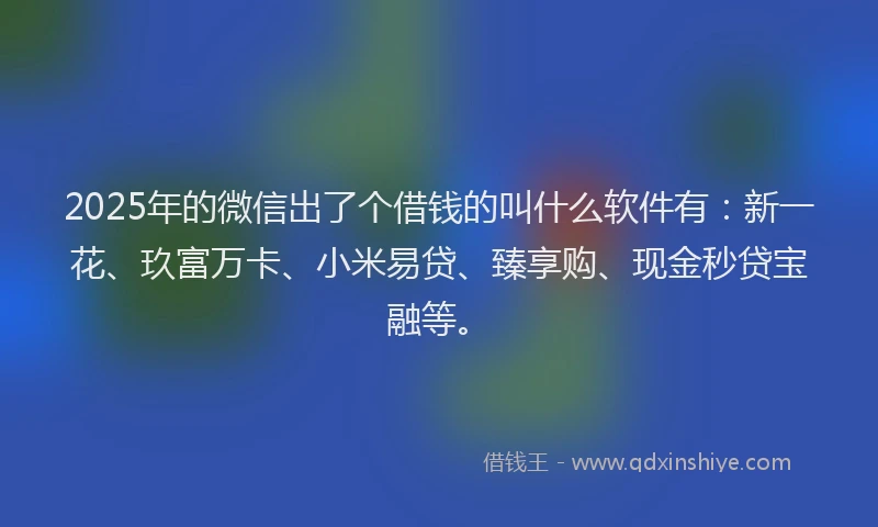 2025年的微信出了个借钱的叫什么软件有：新一花、玖富万卡、小米易贷、臻享购、现金秒贷宝融等。