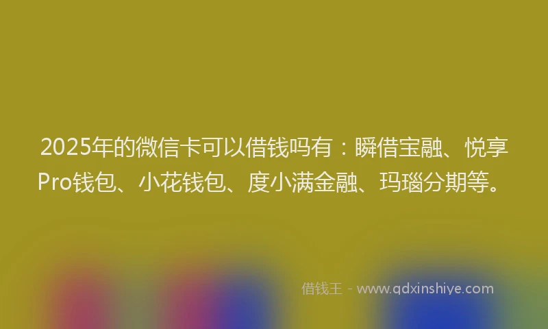 2025年的微信卡可以借钱吗有：瞬借宝融、悦享Pro钱包、小花钱包、度小满金融、玛瑙分期等。