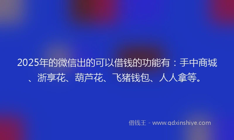 2025年的微信出的可以借钱的功能有：手中商城、浙享花、葫芦花、飞猪钱包、人人拿等。