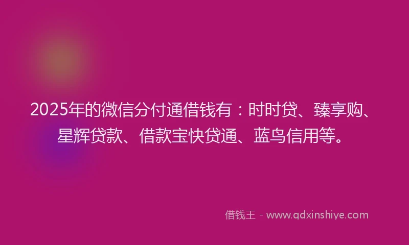 2025年的微信分付通借钱有：时时贷、臻享购、星辉贷款、借款宝快贷通、蓝鸟信用等。