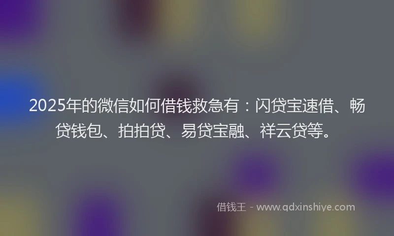 2025年的微信如何借钱救急有：闪贷宝速借、畅贷钱包、拍拍贷、易贷宝融、祥云贷等。