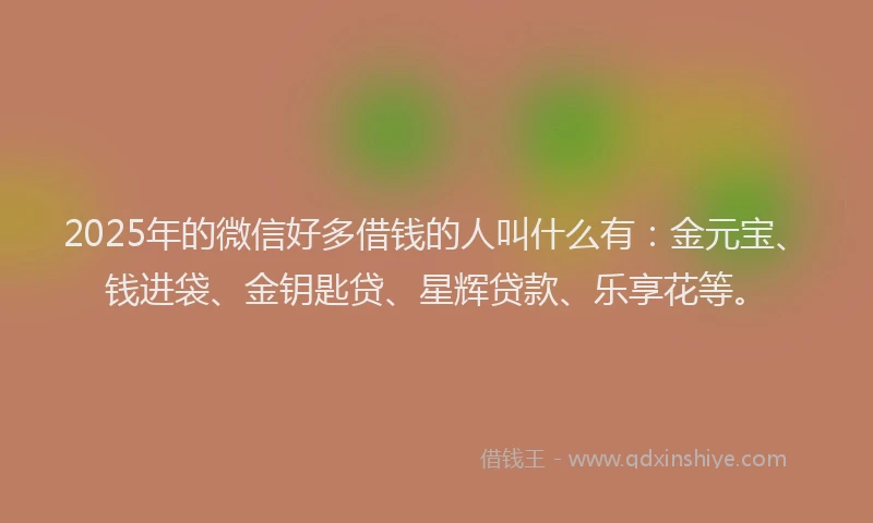 2025年的微信好多借钱的人叫什么有：金元宝、钱进袋、金钥匙贷、星辉贷款、乐享花等。