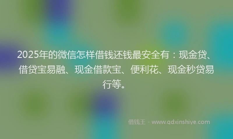 2025年的微信怎样借钱还钱最安全有：现金贷、借贷宝易融、现金借款宝、便利花、现金秒贷易行等。